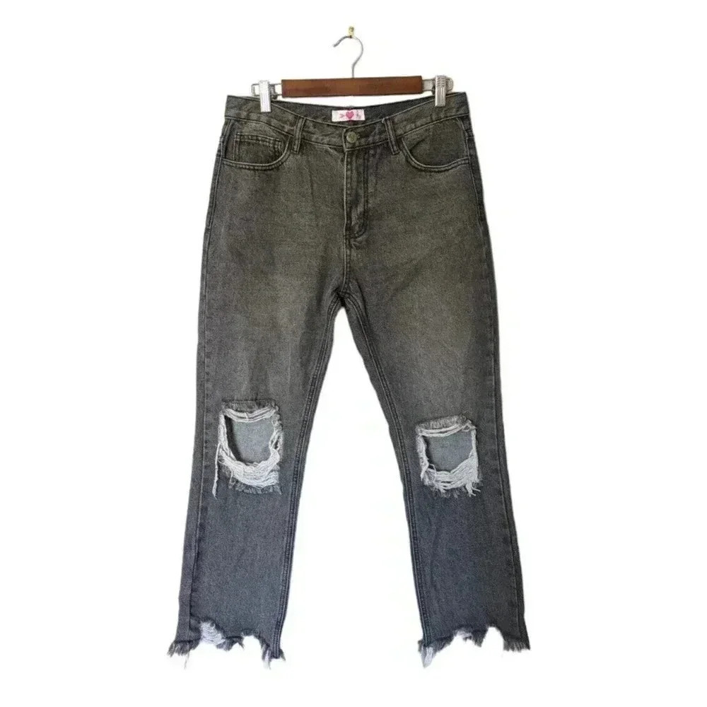 Buddy Love Rosco Gray Distressed Raw Hem Straight Jeans Size 28 100% Cotton Hole